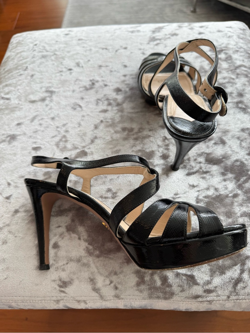 Prada Black Leather Strappy platform Heels - Picture 3 of 6